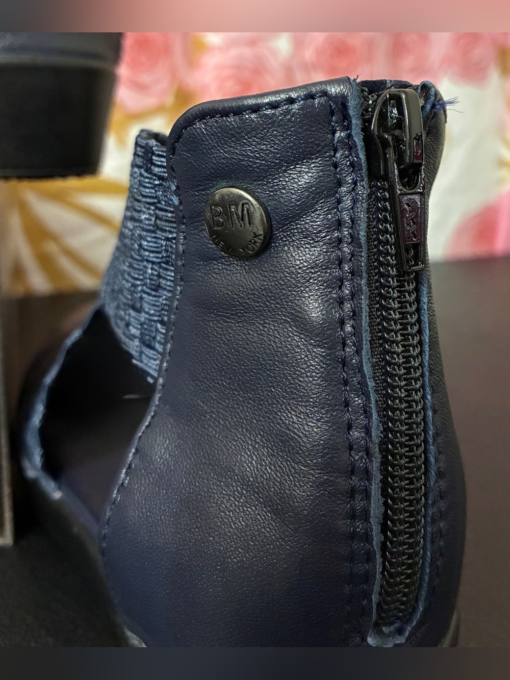 bernie mev. Adele Navy Wedge Sandals with Elastic Cross-Strap - Picture 3 of 3